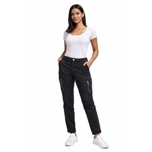 White House Black Market Women's 4 Casual Utility Cargo Pants Black Zip Pockets